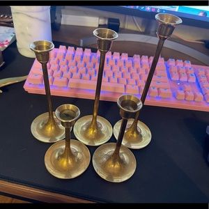 5 brass candle stick holders